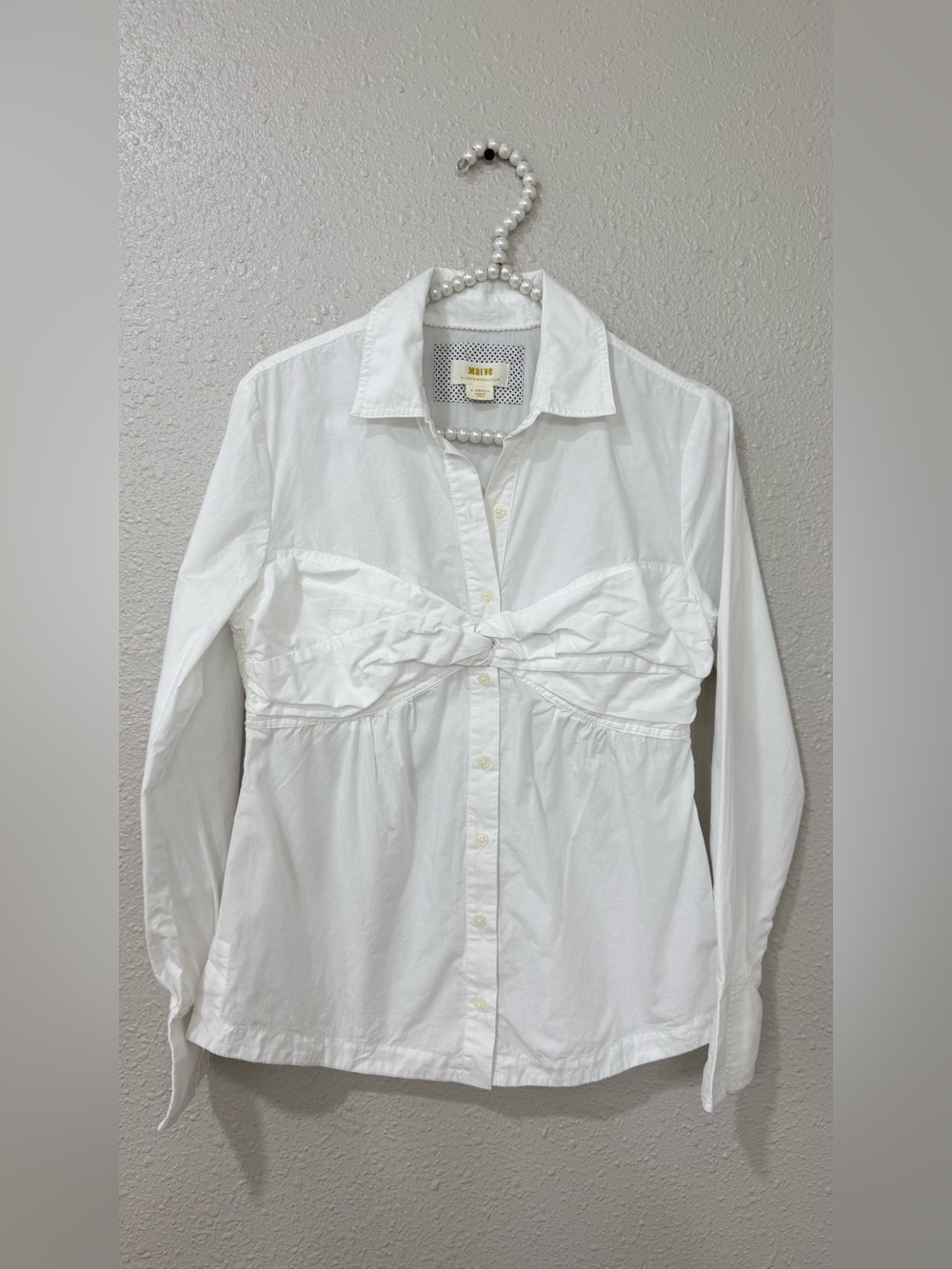Maeve Anthropologie White Twist Front Button Cotton Blouse XS - Picture 3 of 9